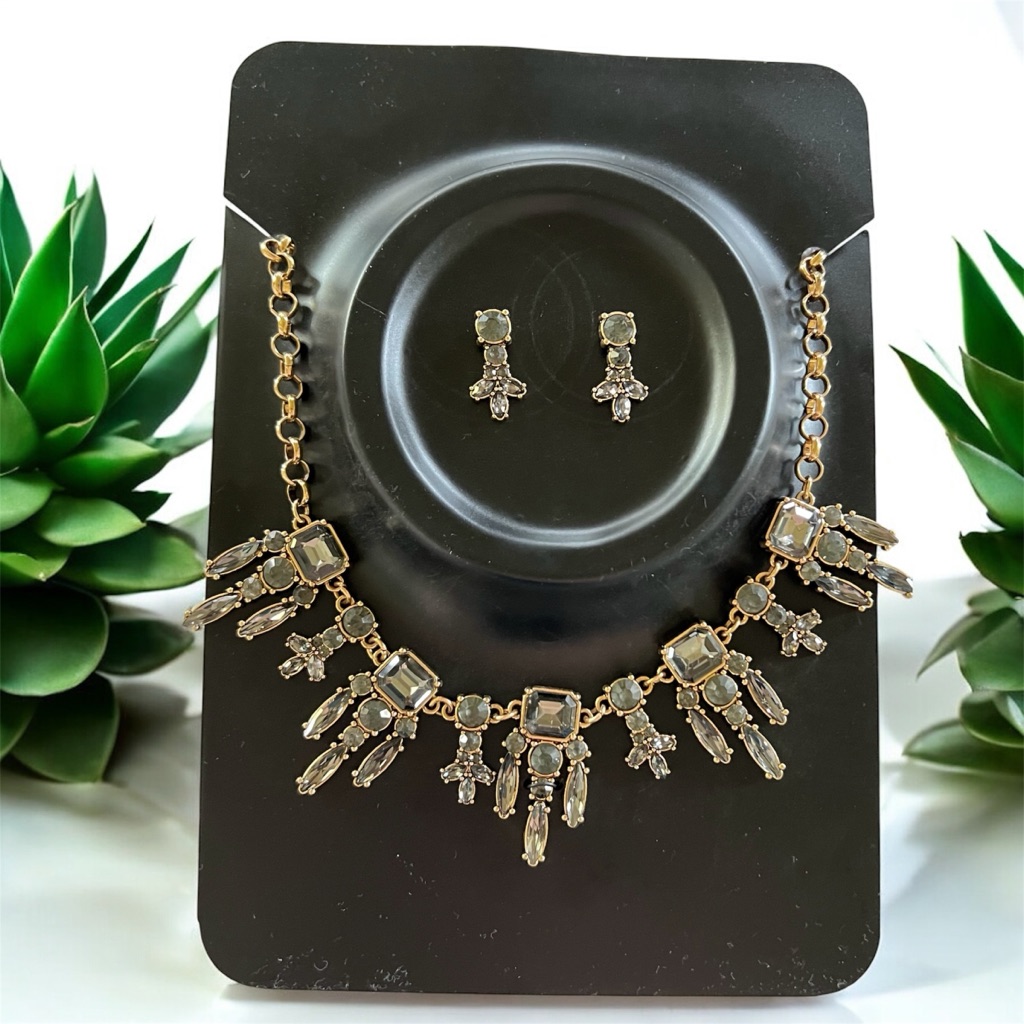 Vintage Iman Elegant Gold And Gray Necklace And Earring Set